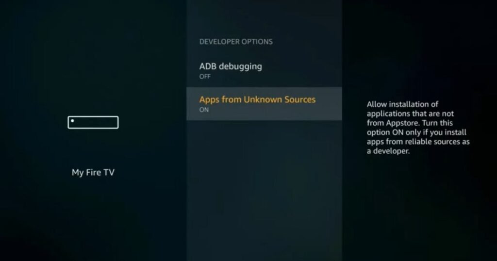 check the apps from unknown souces is on in my fire tv firestick